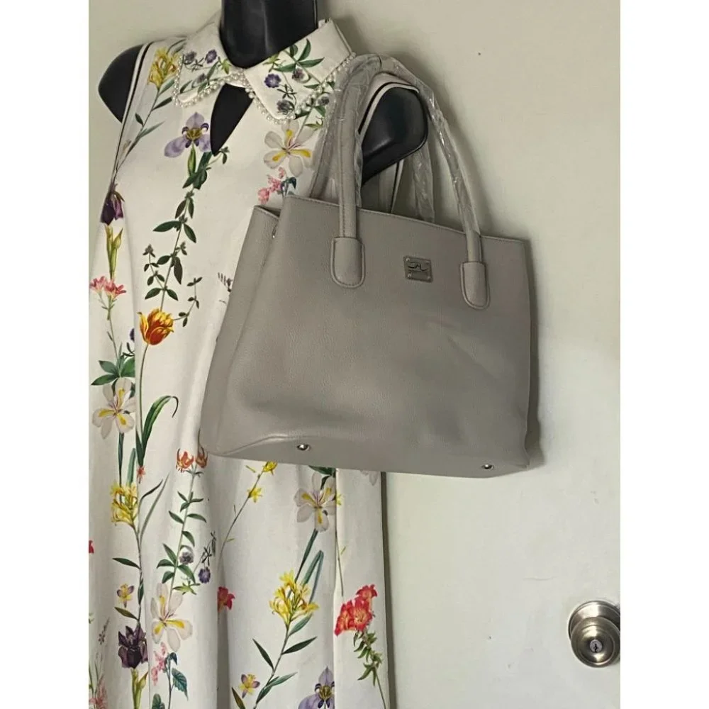 Jessica Moore Gray Large Faux Leather Tote Bag - Picture 9 of 11